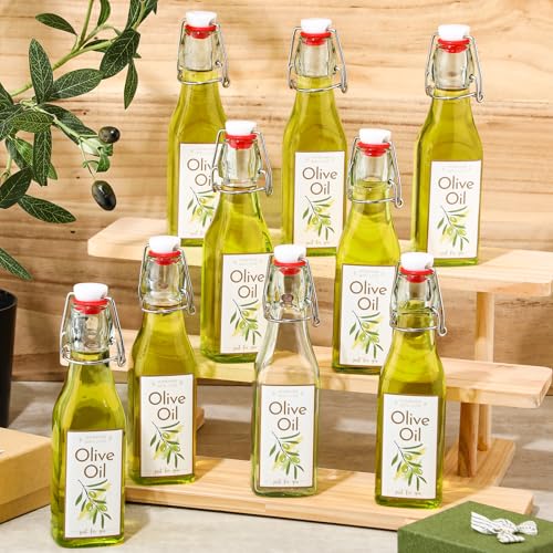 Havawish 16 Pcs 8 oz Mini Olive Oil Bottles Homemade Swing Top Clear Flip Top Bottles with Airtight Lids Labels for Storing Homemade Olive Oil Wedding Baby Shower Favors(Square) - style: Square