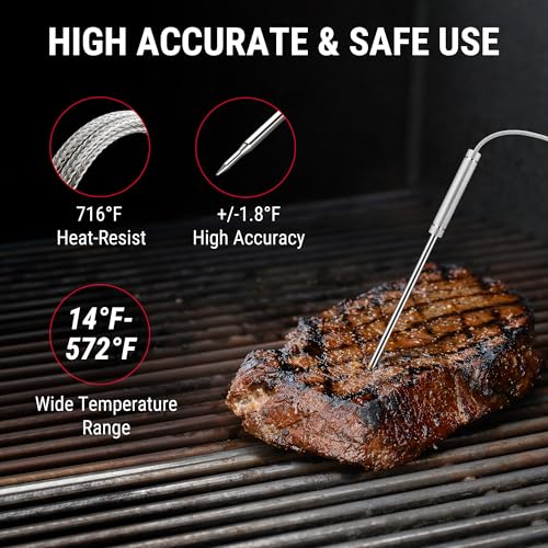 TempPro Wireless Meat Thermometer Digital for Grilling and Smoking, 2 Probes Bluetooth Meat Thermometer for Cooking, Rechargeable Smoker Accessories for BBQ Oven (Previously ThermoPro) - style: 2 Probes
