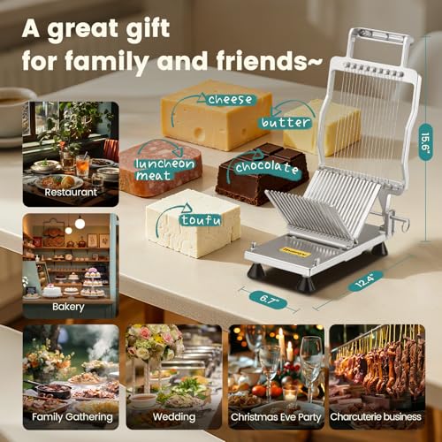 Huanyu Commercial Cheese Slicer Butter Cutter with 316 Stainless Steel Wire Customized 1/5 IN Blade Block Cheese Cutting Board Machine Aluminum Alloy Body, Home&Restaurant Kitchen Cooking Baking Tool