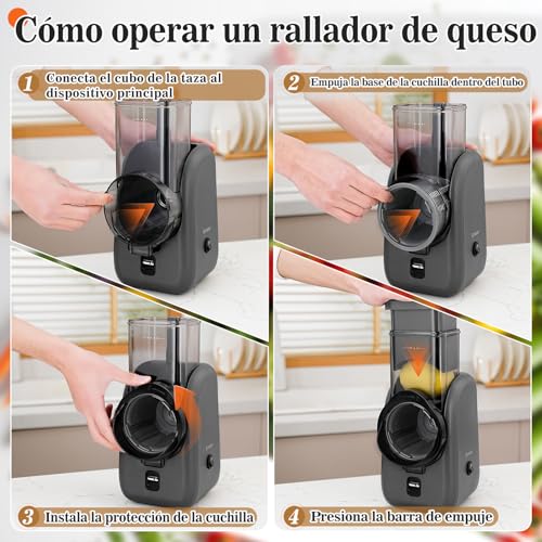 Electric Cheese Grater Rotary Slicer-One-Touch Control Vegetable Slicer, Nuts Grinder Cheese Shredder for Home Kitchen Use, 6 Replaceable Stainless Steel Blades(Black) - color: Black