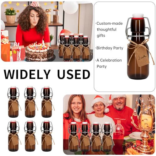 2Pcs 4 oz Amber round Mini Swing Top Glass Bottles with Stoppers Small Flip Top Bottles with Airtight Lids for Crafts Decoration Wedding Themed Party Favors (2)
