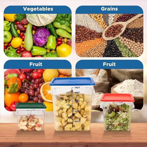 BIEAMA 4 Pack Food Storage Containers with Lids, 4 Quart Square Commercial Food Containers, NSF, Polycarbonate, Clear - color: 4Qt-4 Pack(Green Lids)