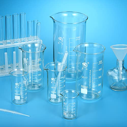 PATIKIL 1000ml Tall Form Glass Beaker, 2 Pack 3.3 Borosilicate Glass Graduated Printed Scale Measuring Cups with Spout for Kitchen Lab Liquids Transit Boiling - size: 1000ml