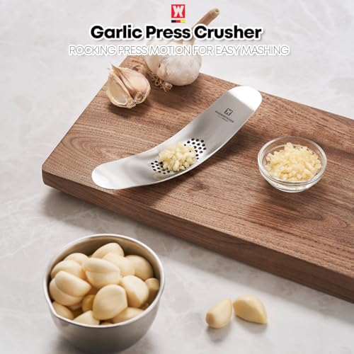 Wagensteiger Stainless Steel Curved Garlic Presser or Cheese Grater, Curved Pressing & Grating Motion, Minimalist Design, Stylish Kitchen Essentials 205mm x 48mm / 8.07 inches x 1.89 inches