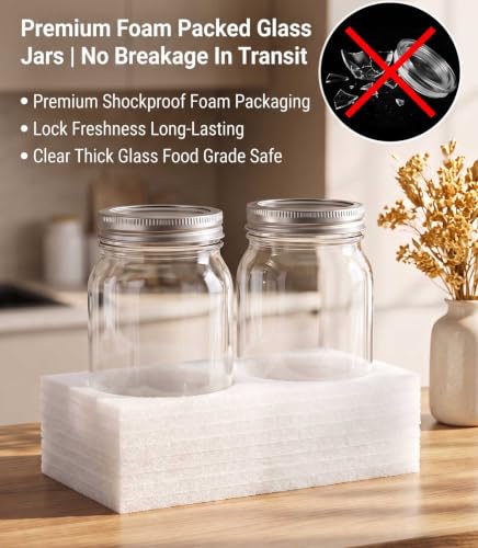 Mason Jars Airtight Lids,32oz Regular Mouth Food Grade Glass Canning Jars,Food Storage Leak-Proof, Dishwasher Safe, Perfect Fermenting, Pickling, Overnight Oats,Snacks, Candies, DIY Projects (2PACK) - size: 32oz*2PCS