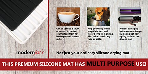 Self-Draining 2 in 1 Silicone Drying Mat and Trivet by Modern Joe's. Premium Space Saving Dish and Glassware Silicone Mat. Made from Food-grade, Dish Washer Safe and Heat Resistant (Black) - color: Black
