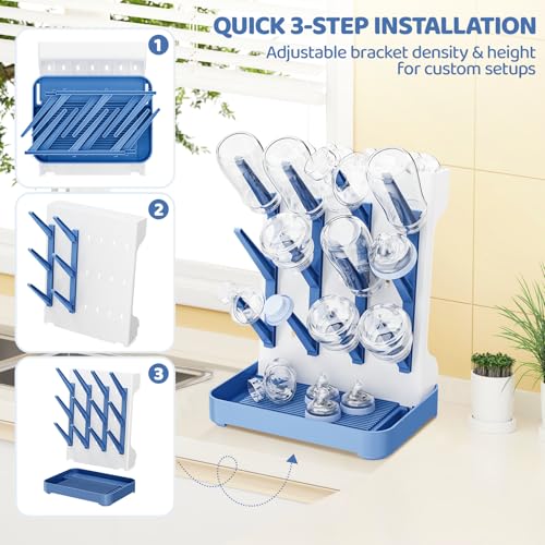 Dayacoco Baby Bottle Drying Rack, Space Saving Vertical Bottles Dryer Holder, Standing Bottle Drying Rack for Countertop Kitchen Organize Bottles, Brushes, Baby Accessories (Blue) - color: Blue