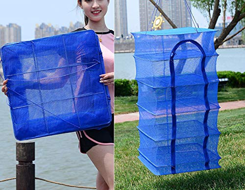 Hwayslon Hanging Drying Net Foldable Drying Rack Net Dryer 19.7"x19.7"x37.4" 6 Layer Folding Fish Mesh Collapsible Dry Net with Zippers for Fish Vegetables Drying Seeds Fruit Herb