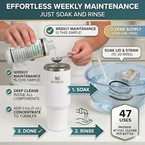 Think Crucial Bottle Blaster - 47-Use Water Bottle Cleaning Concentrate - Made in USA - Compatible with Stanley, YETI, Hydro Flask, CamelBak - 8 oz
