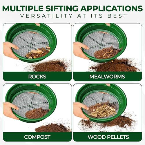 SE 13.25 Inch Wide Stackable Classifier Gold Prospecting Pan Set - Includes 1/2" 1/4" 1/8" 1/12" and 1/20" Stainless Steel Mesh Sifting Pans, Green, 5 Pack - size: 5 Pieces, style: Pans