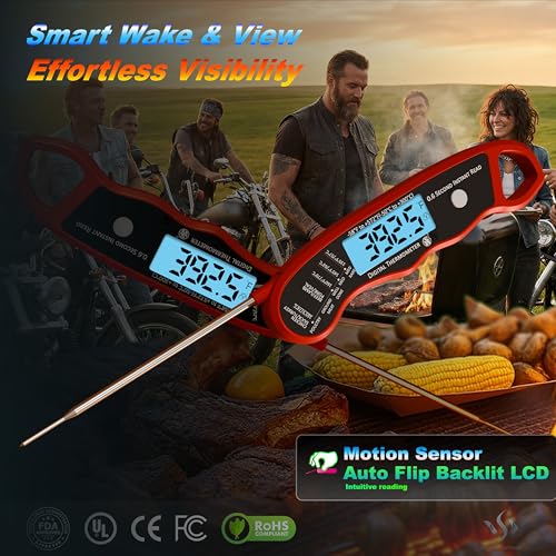2 pcs 0.6S Instant Read Digital Meat Thermometer Probe/Pen,Factory‑Calibrated/Waterproof/Backlit/Magnetic/Flip Display/Motion Sensor:Outdoor BBQ, Barbecue Grilling, Smoking, Oven, Baking, Oil,