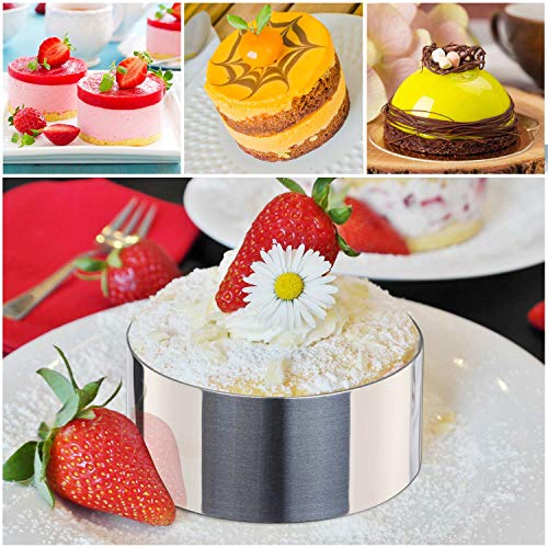 HULISEN Round Cake Ring Mold, Stainless Steel 3” Cooking Crumpet Rings with 1 Pusher & 4 Food Form, Tuna Tartare Mold for Pancake, Salad, Mousse - size: 4 Round/ Set-3 Inch with Pusher