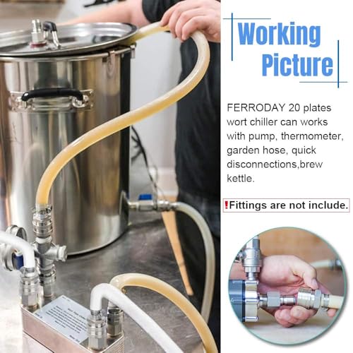 Ferroday 20 Plate Wort Chiller Stainless Steel Brazed Plate Heat Exchanger 1/2 NPT Thread Plate Chiller, Beer Brewing Chiller Wort Cooler For Homebrew (7.5" x 1.97") - size: 20-plate(1/2 npt)