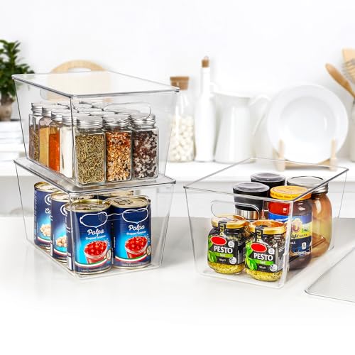 Vtopmart 8 Pack Clear Stackable Storage Bins with Lids, Large Plastic Containers with Handle for Pantry Organization and Storage,Perfect for Kitchen, Fridge, Cabinet, Bathroom Organizer - size: L( 11"L x 7.5"W x 6"H)