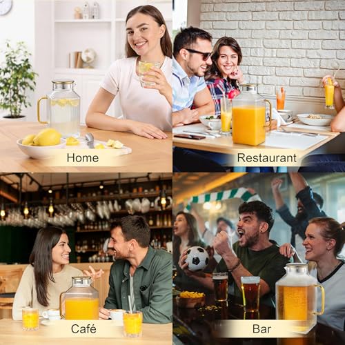 Kochorie 1 Pack 1 Gallon/128 oz Square Glass Pitcher with Lid & Cleaning Brush, Thickened Borosilicate Glass Carafe for Hot/Cold Drink, Extra Large Jug with Handle for Iced Tea, Juice, Lemonade