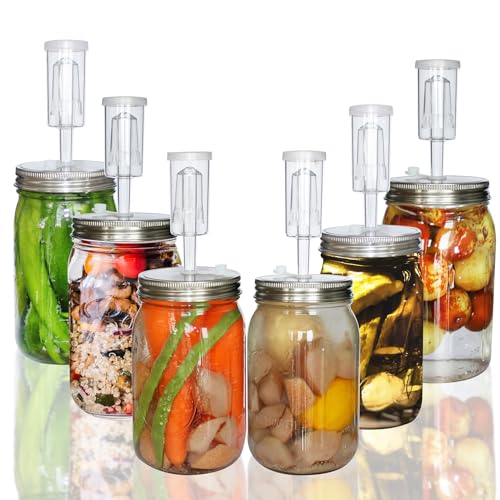 laffeya Fermentation Lids Kit, 6 Sets Stainless Steel Wide Mouth Mason Lids | Mason Jar Fermenting Lid, Airlock, Thermometer Strip, Silicone Ring & Grommet, Fermentation Airlock Lids (Jars Not Included)