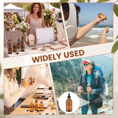 Hushee 6 Pack 4 oz Amber Glass Dropper Bottles for Essential Oils with Measured Eye Dropper, 6 Black Caps, 1 Funnel for Personal Care, Tincture Bottles Leakproof Travel Bottle Lab Chemicals Perfumes