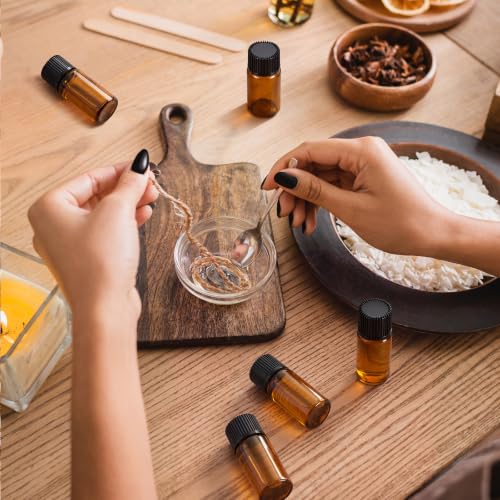 Lallisa 100 Pcs 4 ml Amber Glass Vials with Black Screw Caps, and Plastic Stoppers, 1 Dram Small Leakproof Bottles Bulk, Mini Liquid Sample Vials for Essential Oils, Sample, DIY Craft - color: Amber with Black Cap, size: 4 ml