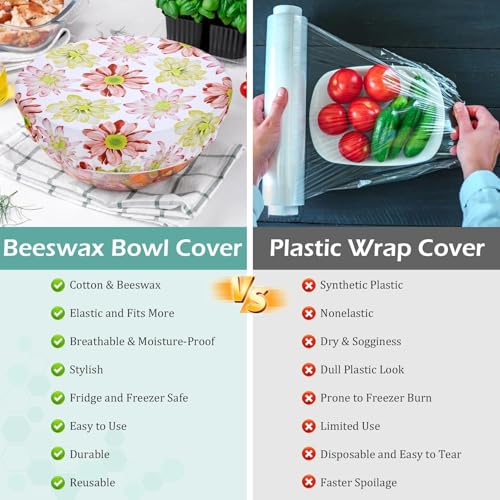 2 Large Reusable Beeswax Bowl Covers for Bread Proofing, 10/12 Inch Elastic Beeswax Wraps Cotton Cloth Sourdough Bowl Covers for Proofing Baskets, Mixer Bowls, Food Storage Containers - color: Daisy