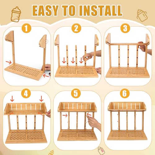 Windspeed Wooden Bottle Drying Rack for Baby Bottle Rack Dryer with Drain Pad, Space Saving for 11 Milk Glass Baby Feeder, Ideal Too for Busy Parents