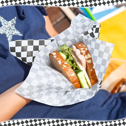 EcoDispose 12 x 12 Inches Grease Proof Deli Paper Precut Sheets for Deli Food, BBQ, Picnic, Party (100 Pcs, Black&White Checker) - size: Black Checker 12"x12"