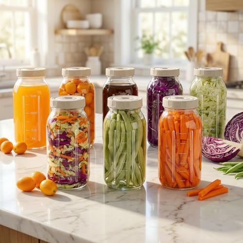 64oz Glass Fermentation Jar, 2L Glass Fermenting Jar with Dial Date Tracker Lids, Airlocks & Weights, Fermenting Kit for Sauerkraut, Pickling, Kombucha & Cider(2 Pack Jars Included)