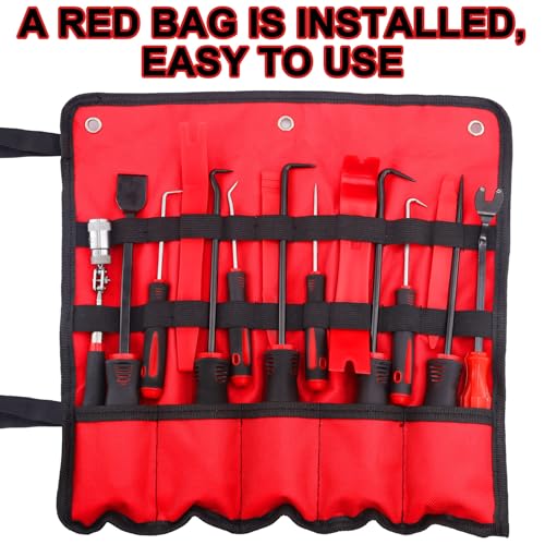 KEZE 15Pcs Carbon Steel Precision Pick & Hook and Trim Removal Tool Set with Scraper and Magnetic Telescoping Tool Kit for Remove Automotive Electronics Maintenance Hoses Gasket Hand Pick Up Tools | With Scraper, Magnetic Telescoping Tool Kit, For Automot