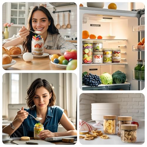 4 pack 24oz Overnight Oats Containers with Bamboo Lids, Glass Jars with Airtight Lids for Meal Prep, Wide Mouth Mason Salad Jars, Glass Food Storage Container for Yogurt Chia Snacks Spice Sugar - color: 24oz 4 Pack