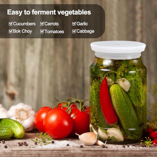 Fermentation Lids Silicone Waterless Airlock Fermenting Lids for Wide Mouth Mason Jars For Making Pickled and Fermented Probiotic Foods 3 Pack White (Jars Not Included) - color: White