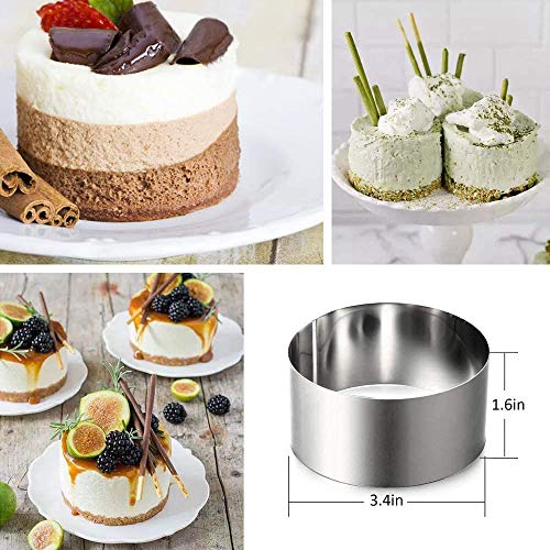 Round Cake Rings Cake Molds Set of 4, Stainless Steel Mousse and Pastry Mini Baking Ring Mold, Food Rings Dessert Rings Set Including 4 Rings & 4 Food Presses (4 Round) - color: 4 Round