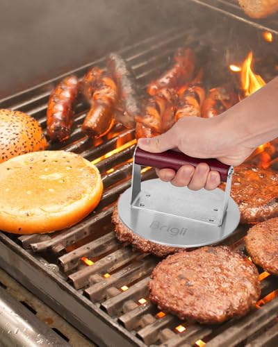 Brigii 6.3" Stainless Steel Smash Burger Press, Heavy Duty Burger Smasher for Crispy Smash Burgers, Round Grill Press for Griddle and Grill, Dishwasher Safe - size: 6.3"