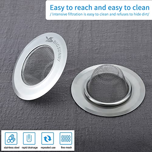 Mesh Sink Strainer Set of 2, MSY BIGSUNNY Stainless Steel Kitchen Sink Strainer Kitchen Drain Strainer with Large Wide Rim 4.5 inch Diameter for Kitchen Sinks - size: 4.5"+4.5"