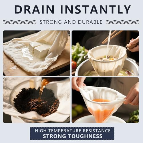 12 Pcs Cheesecloth, 20x20 Inch Organic Hemmed Cheese Cloth for Straining, Reusable Washable Unbleached Pure Cotton Cheesecloth for Cooking, Cheese Making, Baking, Juicing, Grade 100 (12 Pcs)