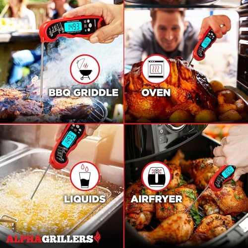 Alpha Grillers Meat Thermometer Digital – Instant Read Food Thermometer for Cooking & Grilling – Professional Kitchen Birthday Gifts for Men, Him, Dad, Husband, Boyfriend