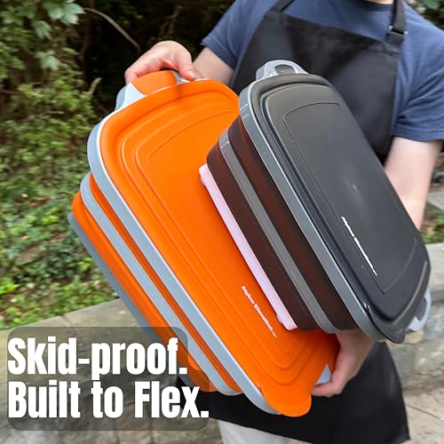 Collapsible X-Large (16L) BBQ Marinating Tub w/ Cutting Board | Multipurpose Food-Grade TPE Prep Tub w/ Lid | Built-In Colander & Drain Plug - For Camping | Tailgate | Picnic - Slate Black - size: X-Large