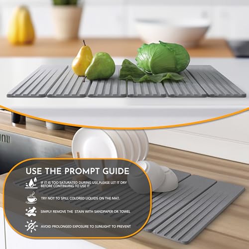 Large Stone Dish Drying Mat for Kitchen Counter, 23" × 15" Quick Dry Stone Mat, Collapsible Fast Absorbing Diatomaceous Earth Non-Slip Dish Drying Pad for Dishes & Cups (Medium Gray, 23" × 15") - color: Medium Gray