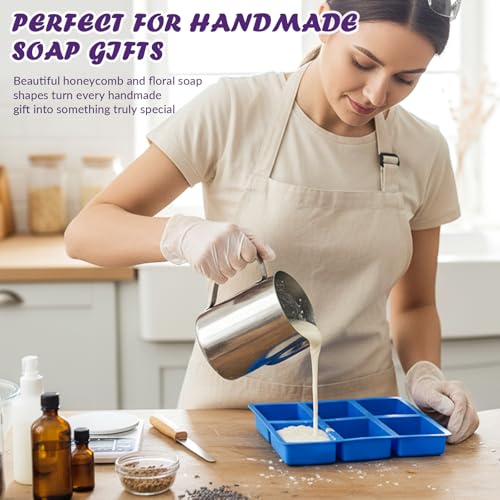 HKNMTT Silicone Bee Honeycomb Flower Oval Bar Molds, 6 Shapes 12 Cavities for Candy Soap Making Shower Steamer Homemade Bath Bomb Lotion Shampoo Bar Dessert DIY Set Non-stick Craft Food Grade 2 Pack - style: Bee & Honeycomb - 2PCS