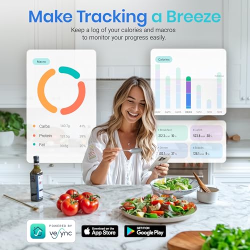 Etekcity Smart Food Kitchen Scale with Nutritional Calculator, Free App with 19 Nutrients Tracking, Calorie, Marco, Digital grams and ounces for weight loss, Premium Stainless Steel, 11lb - color: Stainless Steel 1
