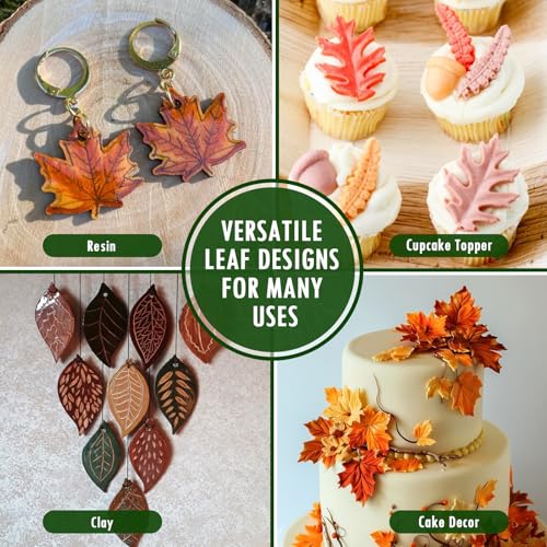 HKNMTT Leaf Fondant Silicone Mold Small Maple Shapes, 34 Cavity Tree Fern Leaves Rose Flower for Cake Cupcake Topper Craft Decorating Sugar Candy Clay Plant Moulds DIY BPA Free - style: Leaf - 4PCS