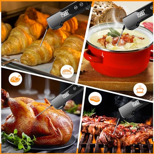Digital Meat Thermometer with ±0.5℉ Precision, Fast Reading Waterproof Food Thermometer for Grilling and Cooking, Easy to Use, LCD Display, Kitchen Gadgets BBQ Accessories