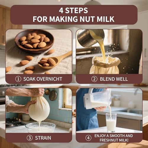 Nut Milk Bags, All Natural Cheesecloth Bags, 12"x12", 2 Pack, 100% Unbleached Cotton Cloth Bags for Tea/Yogurt/Juice/Wine/Soup/Herbs, Durable Washable Reusable Almond Milk Strainer(WEAVE 65x52)
