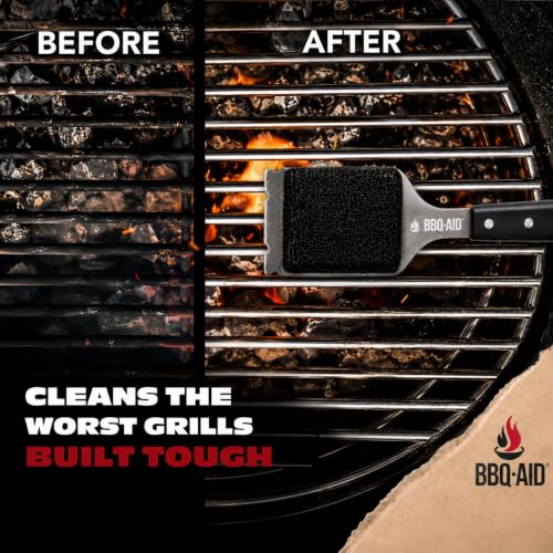 Bristle Free Grill Brush Cleaner and Scraper for Barbecue, Replaceable Head | Safe Bristle-Free Stainless Steel Scrub Pad with Heavy-Duty Scraper & Long Black Handle, Safe on Any Grill Grate - color: Black