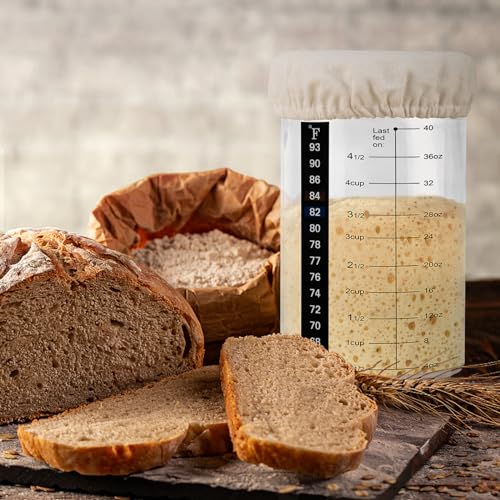 40oz/1200ml Sourdough Starter Kit – Extra Thermometer Strips and Breathable Covers Included in Sourdough Starter Jar – A Perfect Sourdough Bread Starter Kit for Beginners to Expert - color: 1200ML/40 Oz Jar