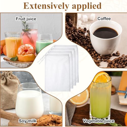 7 Pack Cheese Cloth Bags Reusable Nut Bag Strainer Fine Mesh Nut Milk Bags with Drawstring for Straining Fruit Juice Yogurt Tea Nuts Milk Coffee Cheese Kitchen Goodies (7.7×5.9 In)