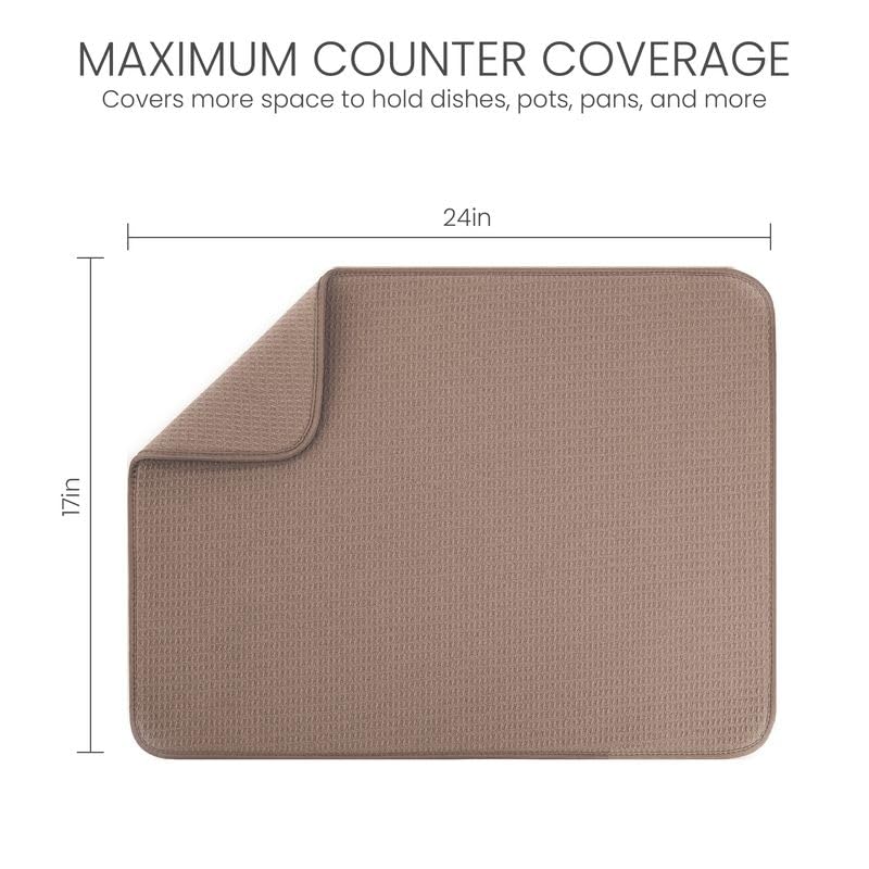 Bellemain XL Dish Mat 24" x 17" ( LARGEST MAT ) Microfiber Dish Drying Mat , Super absorbent ( Mocha ) - color: Mocha, size: 17" x 24"