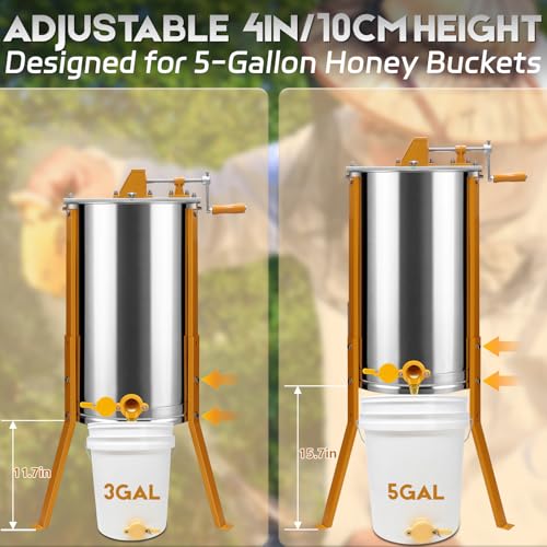 6 Frames Manual Honey Extractor, Basic Stainless Steel Drum Spinner with Clear Lid, Fits 2 Deep and 4 Medium Frames for Beginner Beekeeping Honey Harvest