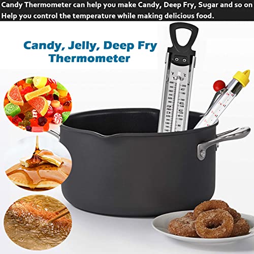 Candy Thermometer with Pot Clip, 2 Pack Deep Fry Oil Kitchen Food Cooking Thermometer for Jam, Syrup, Jelly, and Deep Fry, Instant Read Candy Thermometer for Candy Making