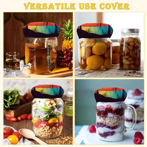 Tropical Palm Cloth Covers for Sourdough Starter Jars, Tree Sunset Heat Preservation to Increase Fermentation for Bread Sewn Cloth Cover for Sourdough Starter(5 Pack) - color: Tropical Palm