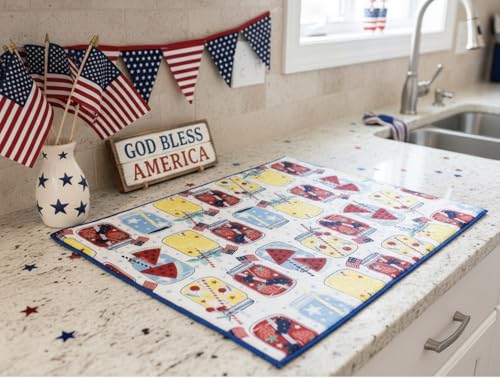 Serafina Home Patriotic Dish Drying Mat, Mason Jar Design, Red White Blue, Cotton, 15" x 20", Machine Washable, 4th of July Kitchen Décor - color: patriotic mason jars