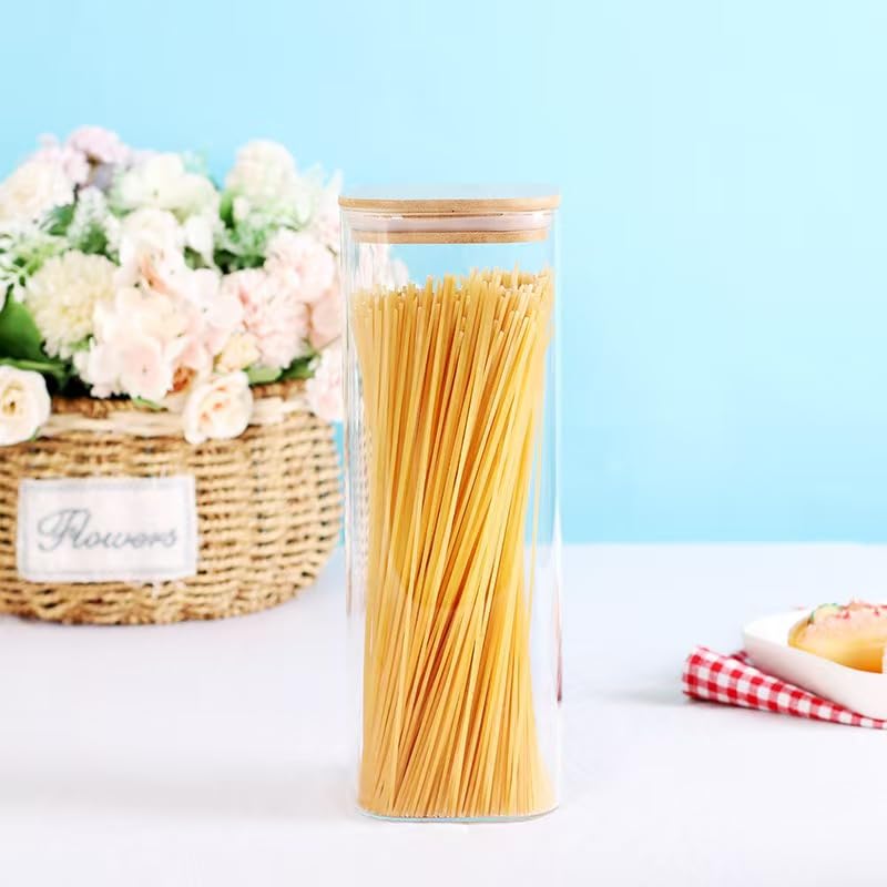 CZZGSM 3 Pack Square Kitchen Storage Jars with Airtight Bamboo Lids and 132 Pantry Labels - 80oz Glass Canisters with Wood Lids - Food Storage Containers for Spaghetti, Pasta, Fettuccine - color: 80OZ-3Pack